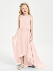 Asymmetrical Junior Bridesmaid Dresses with Scoop Neckline Pearl Pink