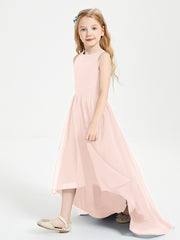 Asymmetrical Junior Bridesmaid Dresses with Scoop Neckline Pearl Pink