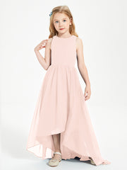 Asymmetrical Junior Bridesmaid Dresses with Scoop Neckline Pearl Pink