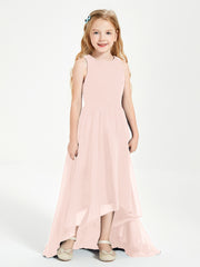 Asymmetrical Junior Bridesmaid Dresses with Scoop Neckline Pearl Pink