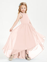 Asymmetrical Junior Bridesmaid Dresses with Scoop Neckline Pearl Pink