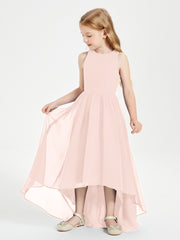 Asymmetrical Junior Bridesmaid Dresses with Scoop Neckline Pearl Pink