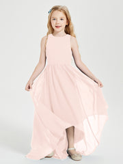 Asymmetrical Junior Bridesmaid Dresses with Scoop Neckline Pearl Pink