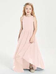 Asymmetrical Junior Bridesmaid Dresses with Scoop Neckline Pearl Pink