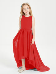 Asymmetrical Junior Bridesmaid Dresses with Scoop Neckline Red