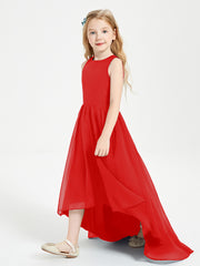 Asymmetrical Junior Bridesmaid Dresses with Scoop Neckline Red