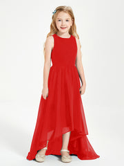 Asymmetrical Junior Bridesmaid Dresses with Scoop Neckline Red