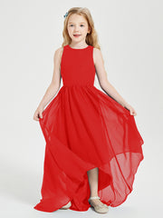 Asymmetrical Junior Bridesmaid Dresses with Scoop Neckline Red