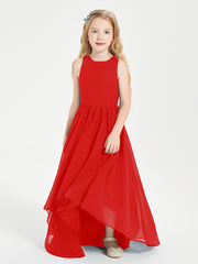 Asymmetrical Junior Bridesmaid Dresses with Scoop Neckline Red