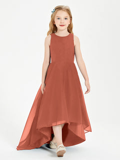 Asymmetrical Junior Bridesmaid Dresses with Scoop Neckline Rust