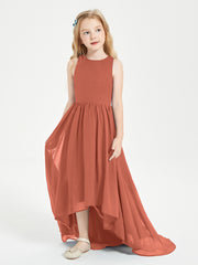 Asymmetrical Junior Bridesmaid Dresses with Scoop Neckline Rust