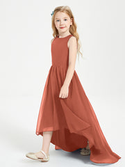 Asymmetrical Junior Bridesmaid Dresses with Scoop Neckline Rust