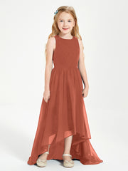 Asymmetrical Junior Bridesmaid Dresses with Scoop Neckline Rust