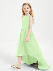 Asymmetrical Junior Bridesmaid Dresses with Scoop Neckline Sage