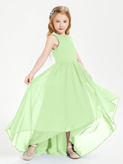 Asymmetrical Junior Bridesmaid Dresses with Scoop Neckline Sage