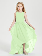 Asymmetrical Junior Bridesmaid Dresses with Scoop Neckline Sage