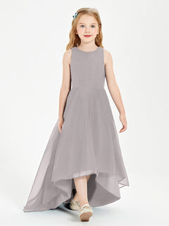 Asymmetrical Junior Bridesmaid Dresses with Scoop Neckline Silver