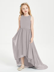 Asymmetrical Junior Bridesmaid Dresses with Scoop Neckline Silver