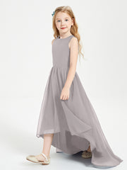 Asymmetrical Junior Bridesmaid Dresses with Scoop Neckline Silver