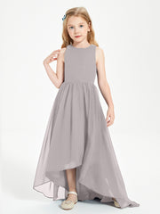 Asymmetrical Junior Bridesmaid Dresses with Scoop Neckline Silver