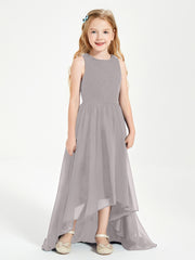 Asymmetrical Junior Bridesmaid Dresses with Scoop Neckline Silver