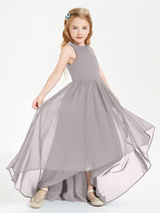 Asymmetrical Junior Bridesmaid Dresses with Scoop Neckline Silver