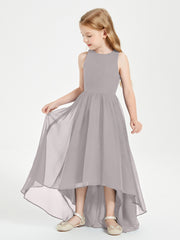Asymmetrical Junior Bridesmaid Dresses with Scoop Neckline Silver