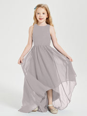 Asymmetrical Junior Bridesmaid Dresses with Scoop Neckline Silver