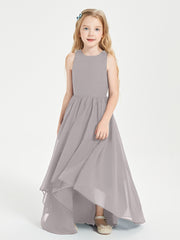 Asymmetrical Junior Bridesmaid Dresses with Scoop Neckline Silver