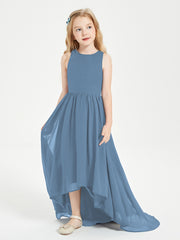 Asymmetrical Junior Bridesmaid Dresses with Scoop Neckline Slate Blue