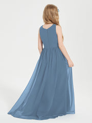 Asymmetrical Junior Bridesmaid Dresses with Scoop Neckline Slate Blue