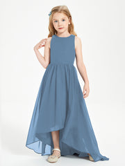 Asymmetrical Junior Bridesmaid Dresses with Scoop Neckline Slate Blue