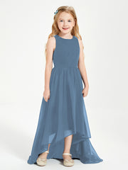 Asymmetrical Junior Bridesmaid Dresses with Scoop Neckline Slate Blue