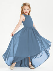 Asymmetrical Junior Bridesmaid Dresses with Scoop Neckline Slate Blue