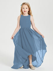 Asymmetrical Junior Bridesmaid Dresses with Scoop Neckline Slate Blue
