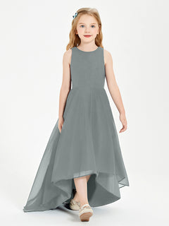 Asymmetrical Junior Bridesmaid Dresses with Scoop Neckline Steel Grey