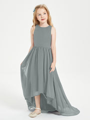 Asymmetrical Junior Bridesmaid Dresses with Scoop Neckline Steel Grey