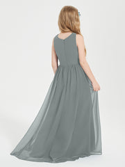 Asymmetrical Junior Bridesmaid Dresses with Scoop Neckline Steel Grey