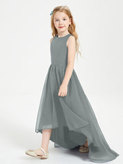 Asymmetrical Junior Bridesmaid Dresses with Scoop Neckline Steel Grey