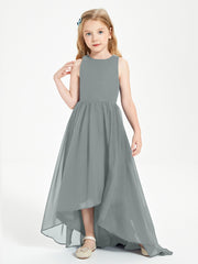 Asymmetrical Junior Bridesmaid Dresses with Scoop Neckline Steel Grey