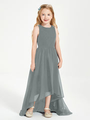 Asymmetrical Junior Bridesmaid Dresses with Scoop Neckline Steel Grey