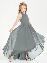Asymmetrical Junior Bridesmaid Dresses with Scoop Neckline Steel Grey