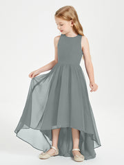 Asymmetrical Junior Bridesmaid Dresses with Scoop Neckline Steel Grey
