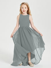 Asymmetrical Junior Bridesmaid Dresses with Scoop Neckline Steel Grey