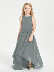Asymmetrical Junior Bridesmaid Dresses with Scoop Neckline Steel Grey