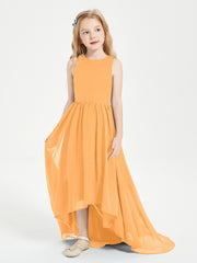 Asymmetrical Junior Bridesmaid Dresses with Scoop Neckline Tangerine