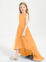 Asymmetrical Junior Bridesmaid Dresses with Scoop Neckline Tangerine