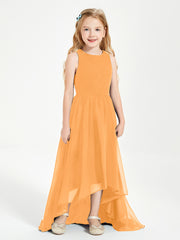Asymmetrical Junior Bridesmaid Dresses with Scoop Neckline Tangerine