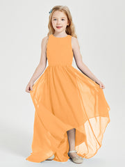Asymmetrical Junior Bridesmaid Dresses with Scoop Neckline Tangerine