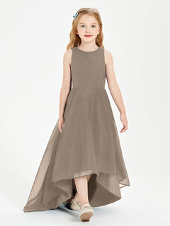 Asymmetrical Junior Bridesmaid Dresses with Scoop Neckline Taupe